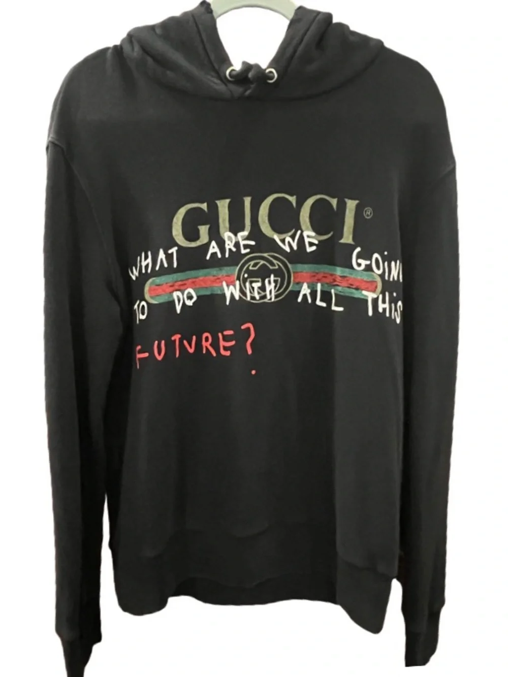Gucci Black Hoodie with Green & Red Stripe and White Script